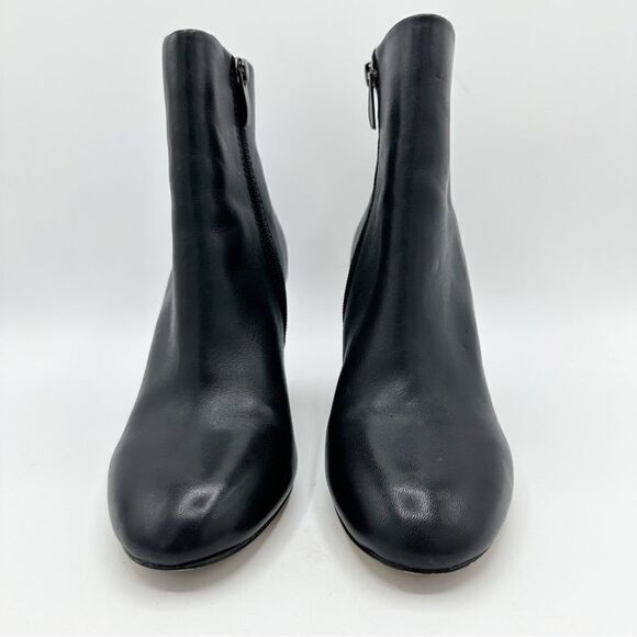 Neiman Marcus Niana Almond‎ Toe Bootie Black Leather Oval Sculptural Heel Sz 5.5 - Picture 5 of 12